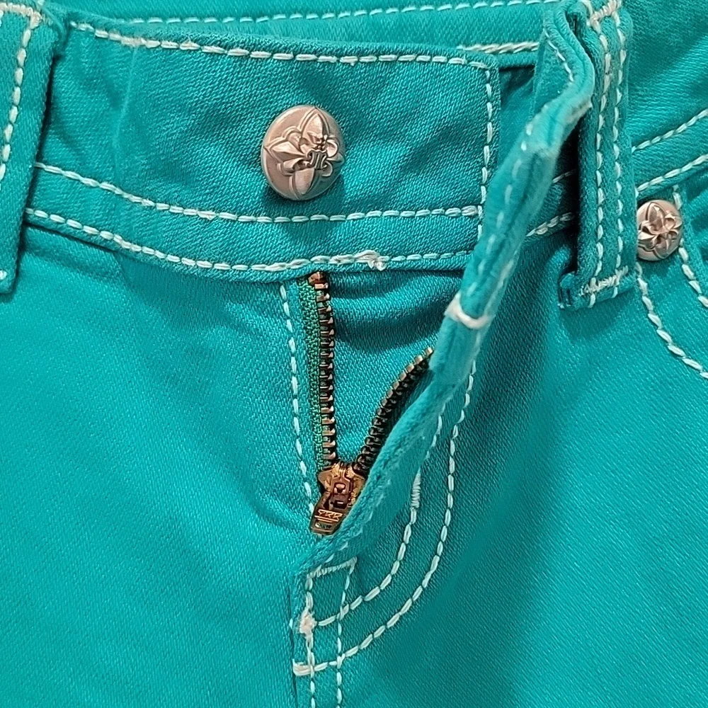 Miss Me Teal Skinny Low Rise Jeans Size 26 - Picture 7 of 11